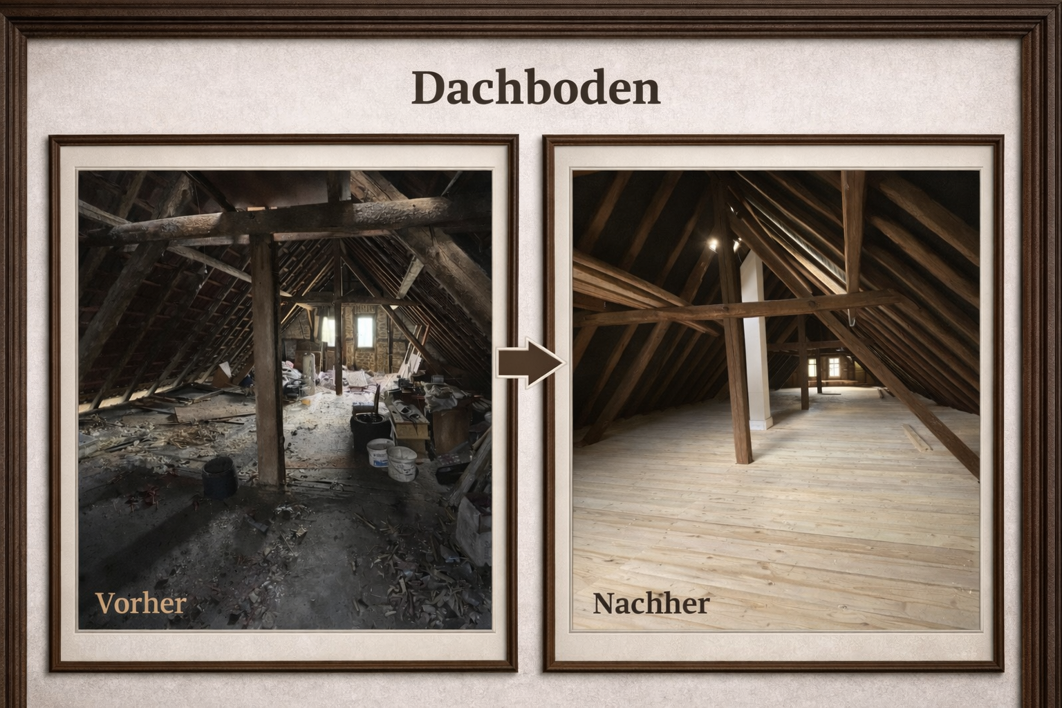 Vorher Nachher Vergleich des Dachbodens