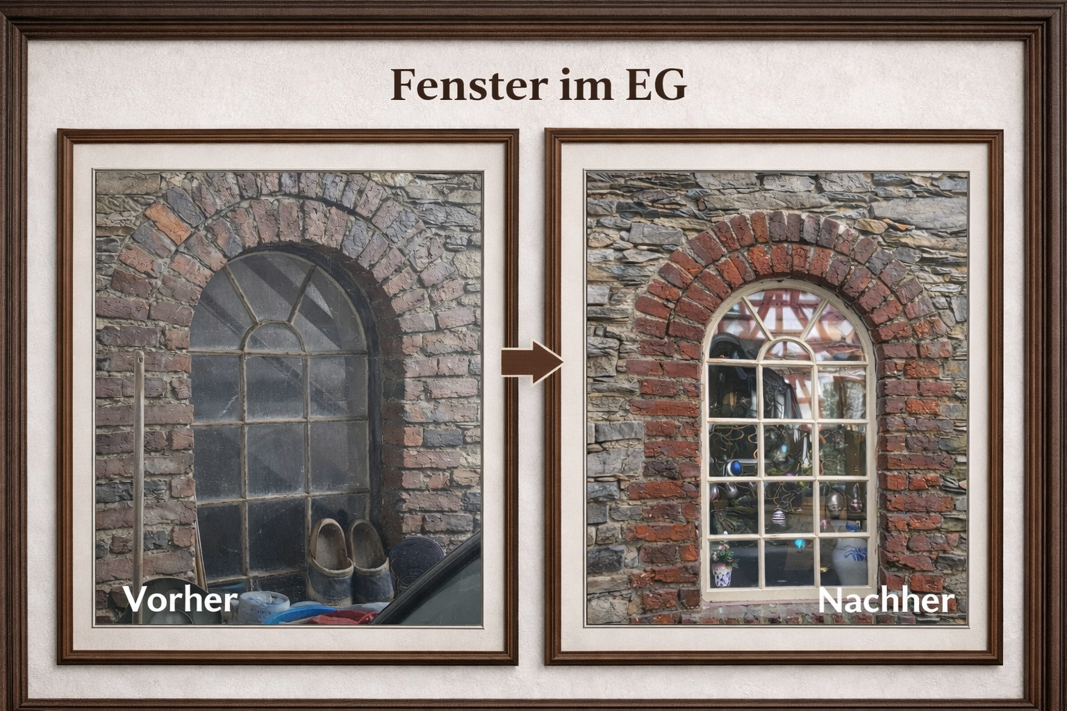 Vorher Nachher Vergleich der Fenster im Erdgeschoss