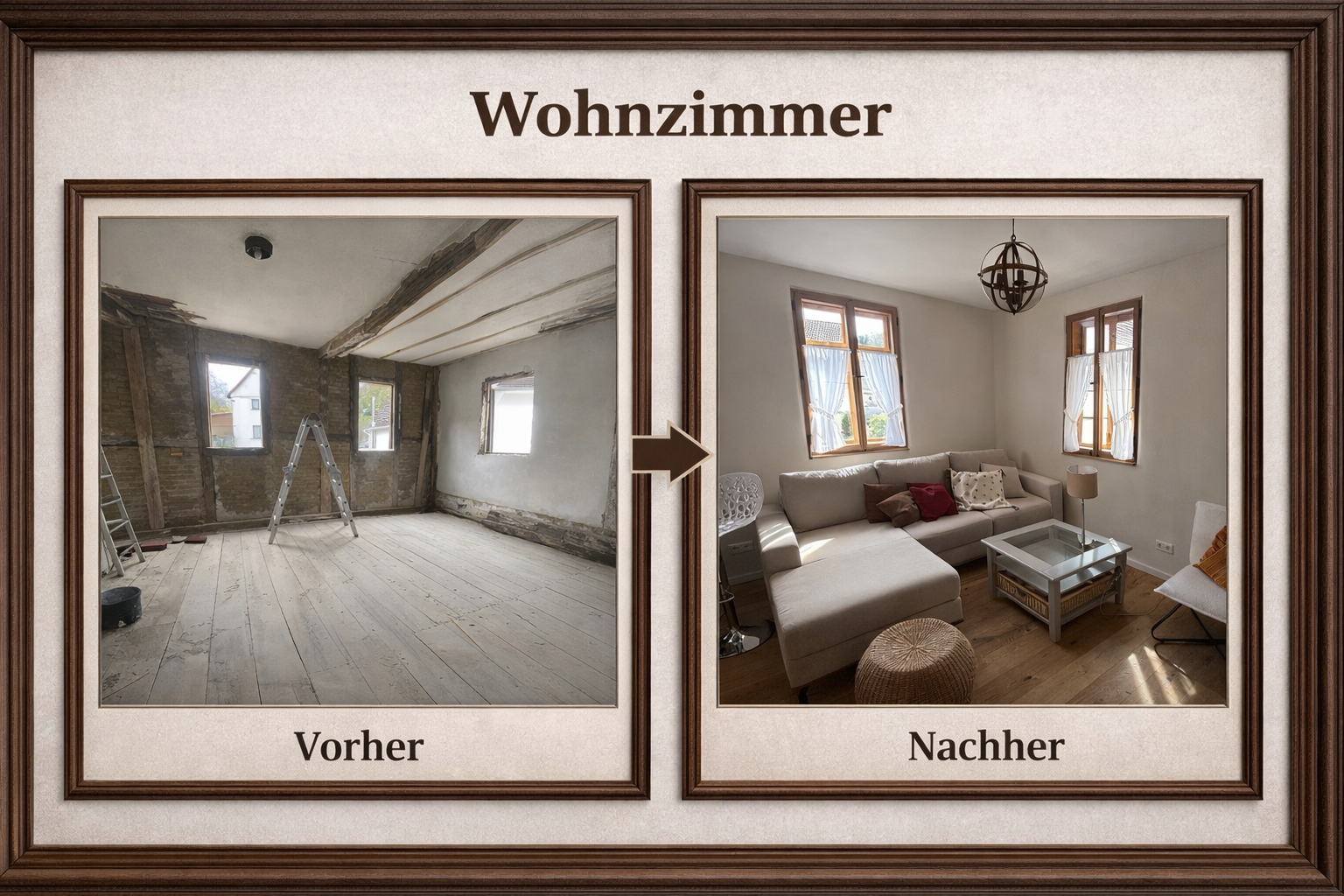 Vorher Nachher Vergleich des Wohnzimmers